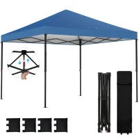 Outsunny 10 x 10 ft Pop Up Canopy Tent with One Push Setup, Outdoor Portable Instant Canopy Shelter w/ Roller Bag, Dark Blue(m-11)