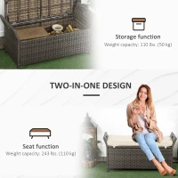 Outsunny 2-In-1 Outdoor PE Rattan Storage Bench, 29 Gallon Patio Wicker Furniture, Basket Box with Handles and Cushion Cream(m-6)