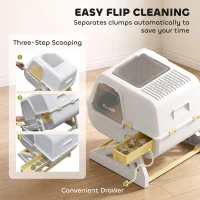PawHut Cat Litter Box with Lid, Enclosed Cat Litter Box with Deodorization Bag & Drawer Pan, High Sides & Flip-to-Clean(m-4)