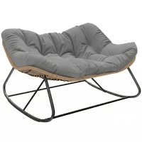 Outsunny Indoor Outdoor Double Papasan Rocking Chair, Oversized Rocking Egg Chair with Cushion for Garden, Patio, Gray(m-11)