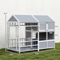 PawHut 79"L Large Dog House Outdoor, Wooden Dog Kennel with Porch, Storage Cabinet,Weatherproof Roof, Windows(m-5)