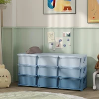 Qaba 29.5" 3 Tier Kids Storage Unit Dresser Tower w/ 9 Drawers, Blue(m-10)