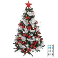 HOMCOM 6ft Prelit Christmas Tree Spruce, Remote, Hinged, Artificial Xmas Tree with 8 Modes, 800 Tips, 200 LEDs, Green Red(m-13)
