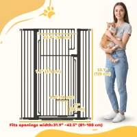 PawHut 53.1" Tall Dog Gate with Cat Door, 32"-42.5" Wide Adjustable Pressure Mounted for Doorways, Hallways, No Drilling, Black(m-3)