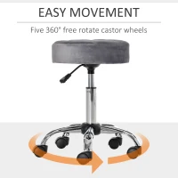 HOMCOM Round Rolling Stool, Height Adjustable Vanity Chair, Upholstery Office Chair with Swivel Seat and Wheels, Grey(m-7)