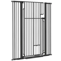 PawHut 53.1" Tall Dog Gate with Cat Door, 32"-42.5" Wide Adjustable Pressure Mounted for Doorways, Hallways, No Drilling, Black(m-2)