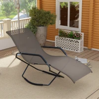 Outsunny Outdoor Folding Rocking Chair, Foldable Chaise Lounge Pool Chair, Zero Gravity Lounge Chair with Armrests for Sun Tanning, Sunbathing, Rocker for Patio, Lawn, Beach, Brown(m-9)