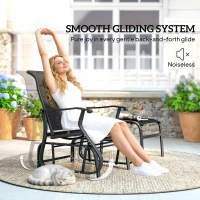 Outsunny Outdoor Glider with Ottoman, Patio Glider Chair Set with High Back, Wide Seat for Porch, Garden, Backyard, Black(m-4)