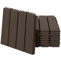 Outsunny 9 Pcs PP Interlocking Composite Deck Tile, 12" x 12" Outdoor Flooring Tiles for Indoor and Outdoor Use, Tools Free Assembly, Brown(m-2)