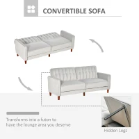 HOMCOM Convertible Sofa Sleeper Futon with Split Back Design Recline, Thick Padded Velvet-Touch Cushion Seating and Wood Legs, Light Grey(m-4)