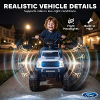 Qaba 12V Kids Ride on Truck Car, Licensed Ford F-150 Electric Car for Kids with Headlight, Horn, for Ages 2-5, White(m-6)