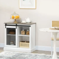 HOMCOM Farmhouse Buffet Cabinet Kitchen Sideboard with Sliding Barn Door and Adjustable Shelves for Living Room White(m-2)