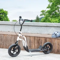 Qaba Kids Scooter, Lightweight Scooter with Adjustable Handlebar, Rear Brake, Kickstand, 12" EVA Wheels, for 5-12 Y, White(m-8)