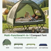Outsunny 2-Person Tent Cot, 4-in-1 Elevated Camping Bed Combo with Air Mattress, Bed Cover, Foot Pump(m-4)