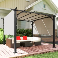 Outsunny 10' x 10' Patio Pergola with Weather-Resistant Steel Frame, Backyard Sun Shade Canopy Cover Shelter for Porch Party, Garden, Grill Gazebo, Beige(m-9)