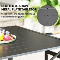 Outsunny Square Outdoor Patio Dining Table, Garden Table with Umbrella Hole, Slatted Metal Top for Backyard, Poolside, Dark Grey(m-5)