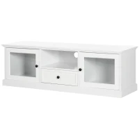 HOMCOM Modern TV Stand Cabinet for TVs up to 60 Inches, Entertainment Center with Drawer and Glass Doors for Living Room, White(m-11)