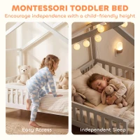 Qaba Twin Bed Frame, Solid Wood Montessori House Bed with Roof, Safety Guardrail for Girls Boys, No Box Spring Needed, White(m-5)