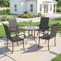 Outsunny Set of 4 Outdoor Wicker Dining Chairs with Armrest, Steel Frame, Highback and Deep Seating, Brown(m-2)