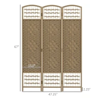 HOMCOM 3 Panel Folding Room Divider Portable Privacy Screen Wave Fiber Room Partition for Home Office Natural(m-3)