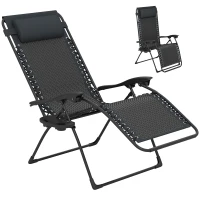 Outsunny Wicker Folding Lounge Chair with Adjustable Backrest, Rattan Recliner Chair with Headrest & Side Table Tray, Black(m-9)