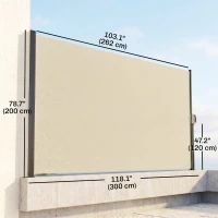 Outsunny 118" x 79" Retractable Side Awning Patio Outdoor Folding Privacy Screen with Resistance to UV Rays & Wind, Cream White(m-3)