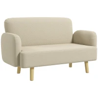 HOMCOM Velvet Feel Fabric 2 Seater Sofa, Small Sofa Loveseat with 8.3" Thick Padding and Wood Legs, Cream White(m-9)