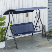 Outsunny 3-Person Porch Swing with Stand, Outdoor Swing for Patio Porch with Adjustable Tilt Canopy and Comfortable Swing Bench-Style Seat, Steel Frame, Dark Blue(m-10)
