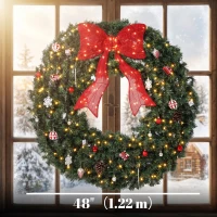 HOMCOM Artificial Xmas Wreath, 48 Inch Pre-Lit Christmas Wreath with 200 LED Lights, Lighted Bow and 31 Ornament Set, Green(m-3)