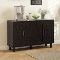 HOMCOM Kitchen Sideboard Cabinet with 4 Barn Doors and 2 Adjustable Shelves, Buffet Table for Living Room, Hallway, Black(m-9)