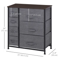 HOMCOM Dresser with 7 Drawers, Chest of Drawers with Metal Frame, Fabric Dresser for Living Room, Dark Grey(m-3)