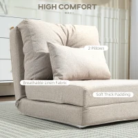 HOMCOM Floor Chair, Convertible Floor Sofa Bed, Folding Upholstered Couch Bed with Adjustable Backrest, Beige(m-6)