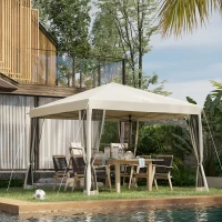 Outsunny 10' x 10' Pop Up Canopy Tent Gazebo, Foldable Canopy Tent with Zipper Mesh Sidewalls and Carry Bag, Easy Setup Screen Shelter for Backyard Patio Outdoor, Beige(m-8)