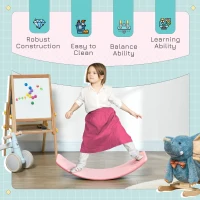 Qaba 32.3" Balance Board, Wobble Board Kids Curvy Rocker Board, Ended Preschool Learning Montessori Waldorf Toy, Pink(m-5)