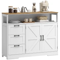 HOMCOM Sideboard Buffet Cabinet with Storage and Charging Station, 48" Farmhouse Kitchen Storage Cabinet with 3 Drawers, White(m-13)