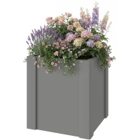 Outsunny Raised Garden Bed Galvanized Planter Box Outdoor with Gloves for Gardening Vegetables, Flower, Herb, 1.4 x 1.4 x 1.5 ft, Gray(m-1)