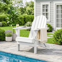 Outsunny Folding Adirondack Chair, HDPE Fire Pit Chair, Weather Resistant Outdoor Chair for Patio, Garden, Backyard, Lawn, White(m-10)