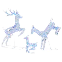 Outsunny 3-Piece Lighted Reindeer Family Set, Iridescent Outdoor Christmas Decoration, Deer Family with 8 Modes, Daily Timer(m-2)