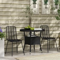 Outsunny Φ31.5" Outdoor Wicker Dining Table, PE Rattan Patio Furniture with 2-Tier Storage Shelf, Metal Frame Round Garden Table with Glass Top Table, Black(m-8)
