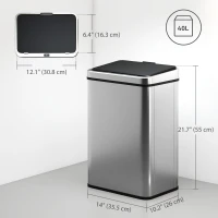 HOMCOM 10.6 Gal (40 L) Automatic Garbage Can w/ Soft-Close Lid, Trash Can with Fingerprint Resistant Stainless Steel, Silver(m-3)