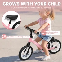 Qaba Balance Bike, Baby Bike with Lighting Wheels, Adjustable Seat and Handlebar, Steering for 2-5 Years Old, Pink(m-5)