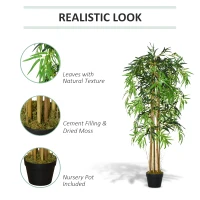 Outsunny Set of 2 5FT Artificial Tree Bamboo Tree Fake Plants in Pot for Home Office Living Room Decor, Green(m-5)