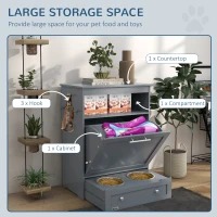 PawHut Pet Feeder Station Storage Cabinet, Dog Food Storage Container with Dog Raised Bowls, Watering Supplies, Grey(m-5)
