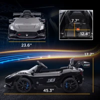 Qaba Maserati GT2 Licensed Ride On Car, 12V 3MPH Battery Powered Electric Car w/ Shock-Absorbers, Auxiliary Wheels, Black(m-3)