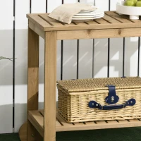 Outsunny Outdoor Bar Cart, Wood Rolling Home Bar & Serving Cart ，2 Shelves, Wine Bottle Holders for Garden, Dining Room, Natural(m-8)