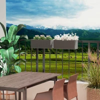 Outsunny 2 Pack 20 Inch Railing Flower Pots, Hanging Flower Pots with Hooks, Drainage Holes for Fence, Rattan Look, Gray(m-10)