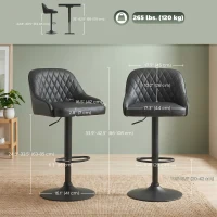 HOMCOM Bar Stools Adjustable Swivel Kitchen Chairs with Backrest Set of 2 for Kitchen Island Black(m-3)