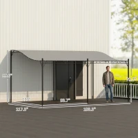 Outsunny 10' x 16' Wall-Mounted Outdoor Pergola Canopy, Metal Patio Canopy with Drainage Holes for Backyard Garden, Dark Gray(m-3)