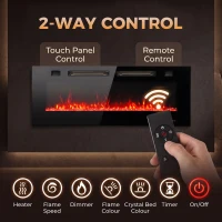 HOMCOM 42" Electric Fireplace, Ultra-Thin Recessed, Wall Mounted and Freestanding Fireplace w/ Flame Effect, 750W/1500W, Black(m-6)