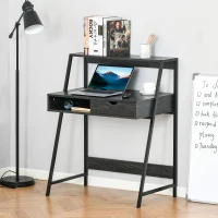 HOMCOM Home Office desk, Computer Desk for Small Spaces, Study Table with Drawer and Storage Shelves, Charcoal Gray(m-10)